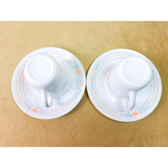 Corelle Teacup & Saucers Corning Apricot Grove Fine China USA x2 Vintage - Picture 9 of 15